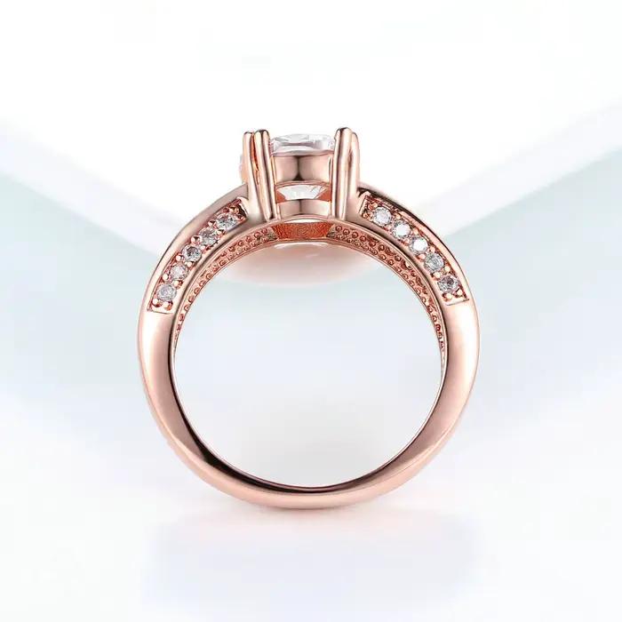 Double juste CZ pierre femmes anneaux bijoux mode or Rose couleur cristal de mariage bandes pour Couple bijoux DFR036