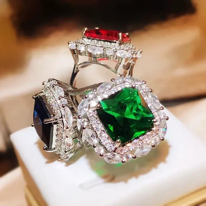 Bague d'ouverture en diamant carré princesse pour femme