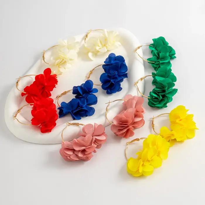 Boucles d'oreilles créoles Ingemark en tissu rose fleuri avec plaquage argent et imitation rhodium pour femmes, mode k-pop, Y2K, bijoux de fête, accessoires romantiques et colorés