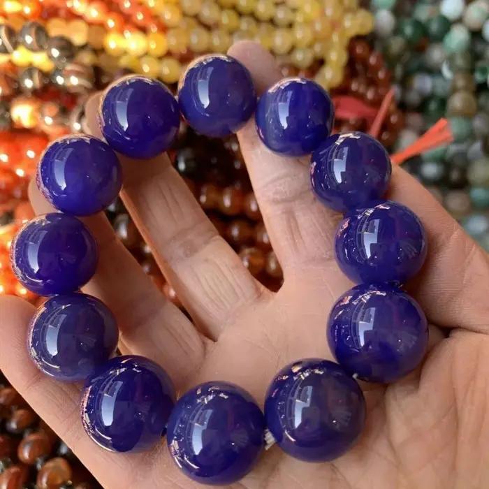 Bracelet de perles rondes en agate bleue de mer naturelle bracelet bleu foncé bijoux pour hommes et femmes élégants occasions générales
