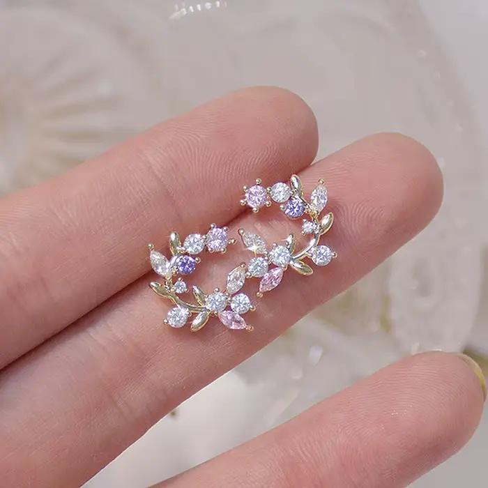 Boucles d'oreilles en Zircon plaqué or véritable 14K, bijoux à la mode coréenne, incrusté de cuivre,
