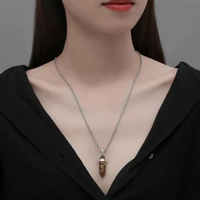 Collier en pierre précieuse obsidienne noire avec chaîne cristal pour femmes occasions spéciales recharge spirituelle quartz tig alanding yst