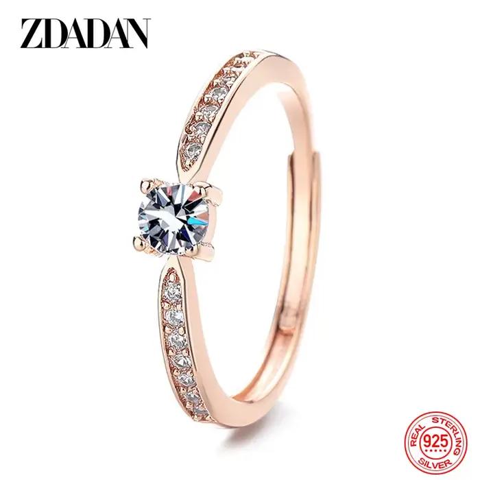 Bague en argent sterling 925 plaquée or 18 carats sertie de zirconium blanc pour femme occasions spéciales engagement fiançailles mariage anniversaire fête