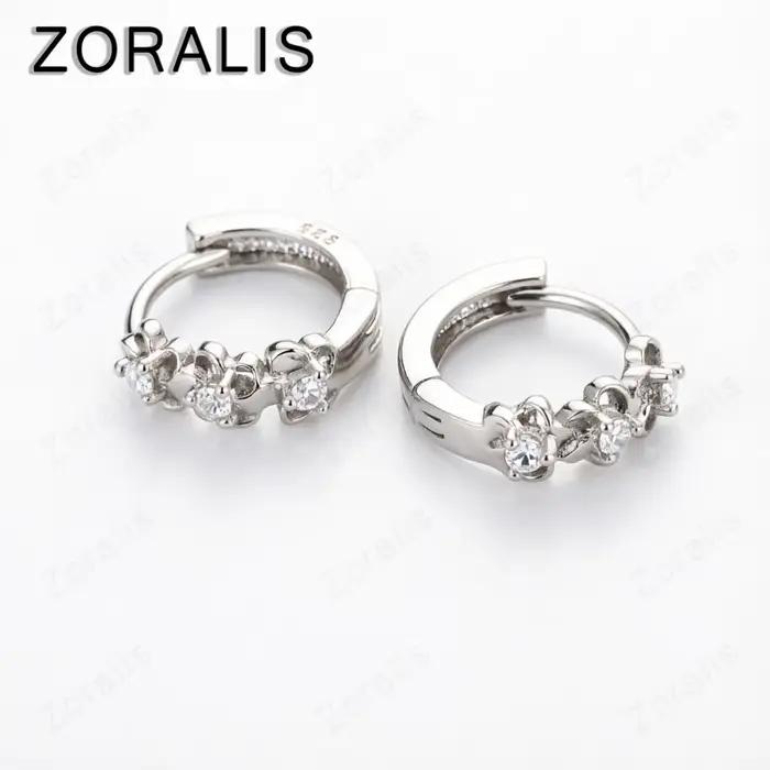 Boucles d'oreilles en or 18 carats en forme de petite fleur, avec zircon rond et cristal, élégantes