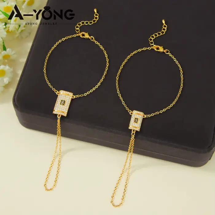 Bracelet en zirconia style arabe plaqué or 24 carats chaîne de main italienne élégante pour femmes musulmanes occasions spéciales