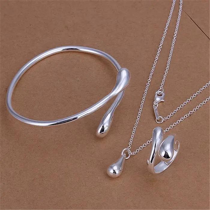 Ensemble de bijoux en argent sterling 925 pour femmes, collier, bracelet, bagues, bracelet rigide, e