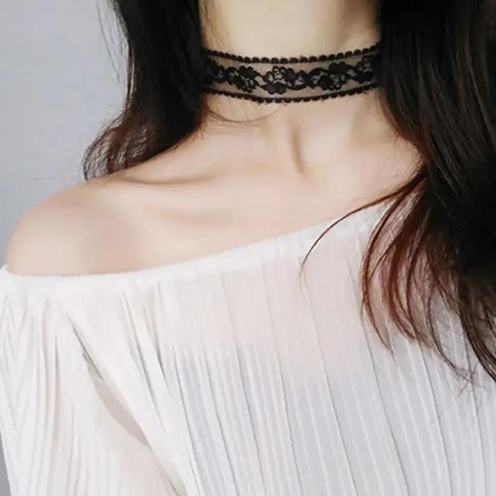 Collier de fleurs en dentelle noir et blanc pour femmes style gothique punk sexy harajuku occasions spéciales et quotidienne