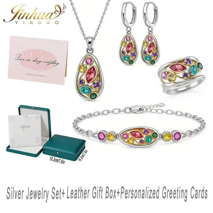 Ensemble de bijoux bien-être en argent sterling 925 pour femmes, améliore la circulation sanguine, pierre de quartz naturelle, cristaux multicolores bohèmes