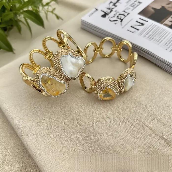 Bracelet en perles d'eau douce baroques naturelles avec cristal de citrine personnalisé pour femmes occasions spéciales style classique