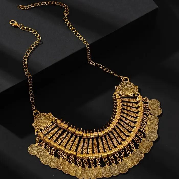 Collier ras du cou style Bohème Gypsy avec pampilles et pièces de monnaie métalliques bijoux ethniques tribaux afghans turcs pour femmes occasions spéciales