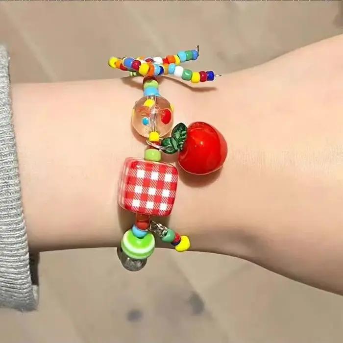 Collier ras du cou avec nœud de fruits de dessin animé Harajuku, perles colorées, Egirl Goth Vintage