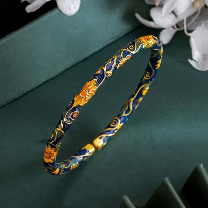 Bracelet jonc exquis pour femme en émail cloisonné chinois vintage, style ethnique, bijou de main, m