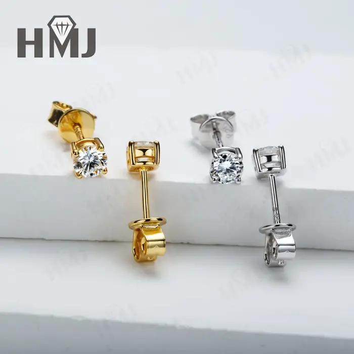 Boucles d'oreilles clous en diamant taille ronde 3mm 4mm en argent sterling 925 plaqué or 18 carats