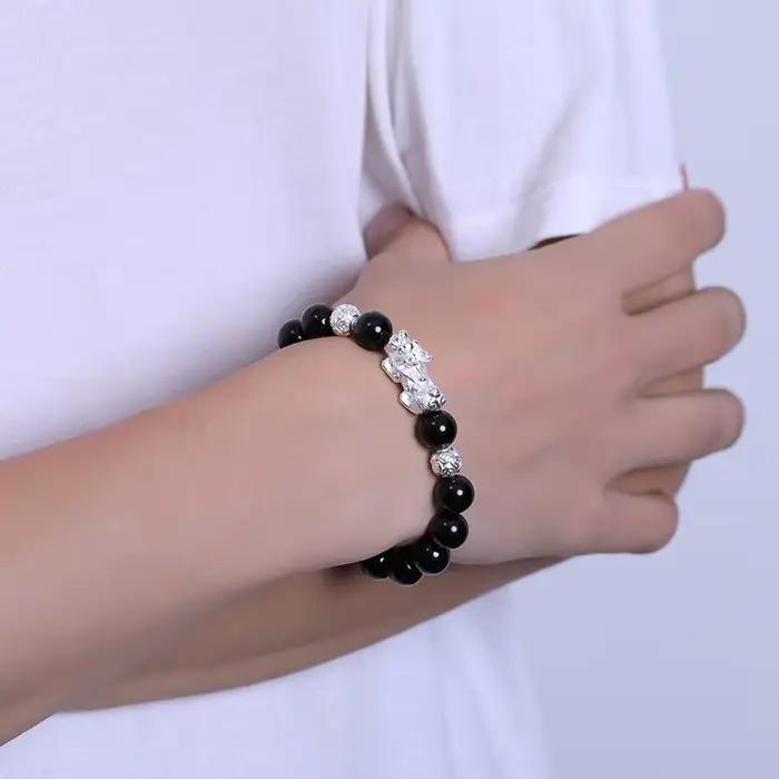 Heren – Bracelets en pierre d'obsidienne noire