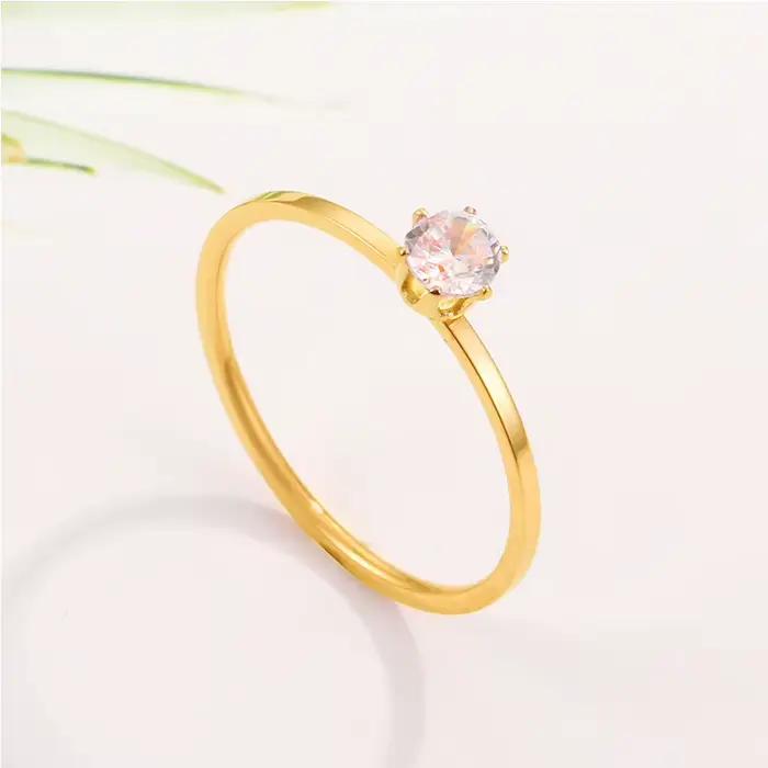 Bague solitaire en acier inoxydable, mode coréenne, pierre zircone cubique de qualité AAA pour femmes, idéale pour les anniversaires et les occasions spéciales