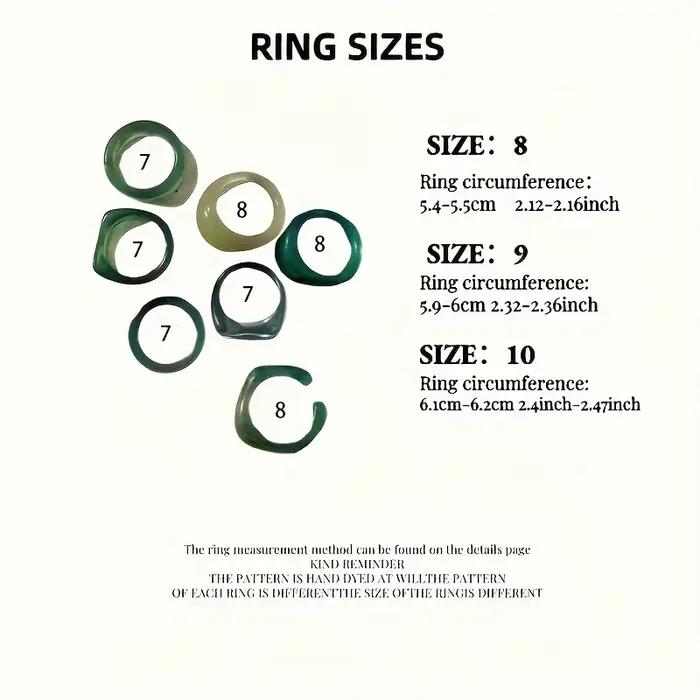 Ensemble de 7 bagues en résine vert jade pour femmes élégantes et à la mode occasions spéciales