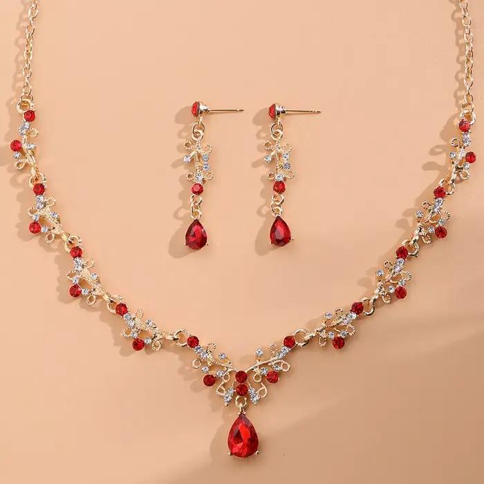Ensemble collier et boucles d'oreilles intégrés en diamant d'eau pour mariée, bijoux de soirée à la mode, accessoires pour robe de mariée