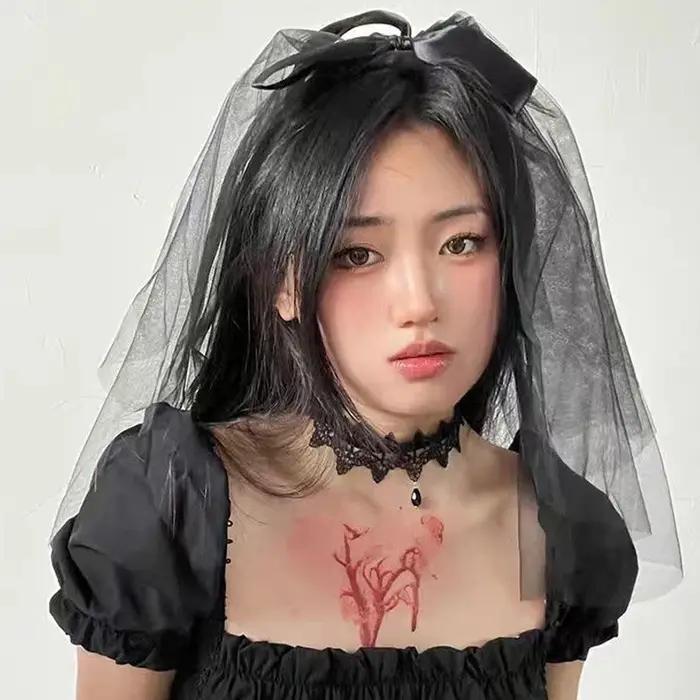 Accessoire Sexy à Col Creux Bordeau Gothique Foncé Punk Dentelle Velours Col en Dentelle Ras du Cou Sangle en Dentelle Chaîne de Clavicule Accessoire de Fête Unisexe Goths Mode Occasions Spéciales
