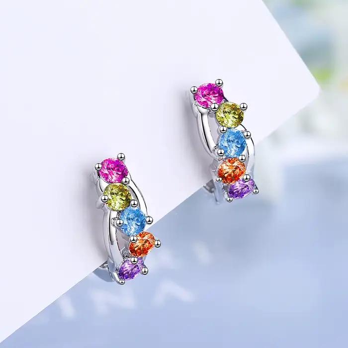 Boucles d'oreilles en argent Sterling 925 incrustées de zircons colorés pour femmes occasions spéciales anniversaire engagement fête mariage bal
