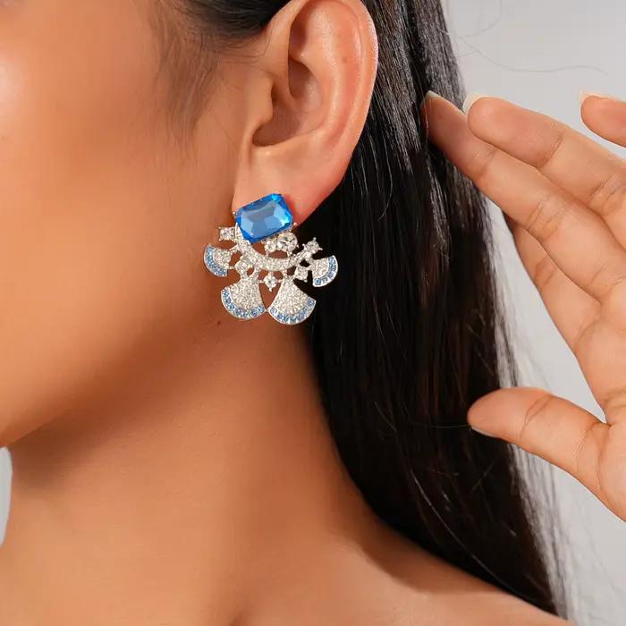 DIGADAGU métal festonné strass géométrique boucles d'oreilles nouvelles boucles d'oreilles glamour élégantes femmes fête bijoux accessoires