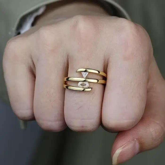 Bague en or trois cercles pour femmes, bijou de mariage unique, en stock, 2025