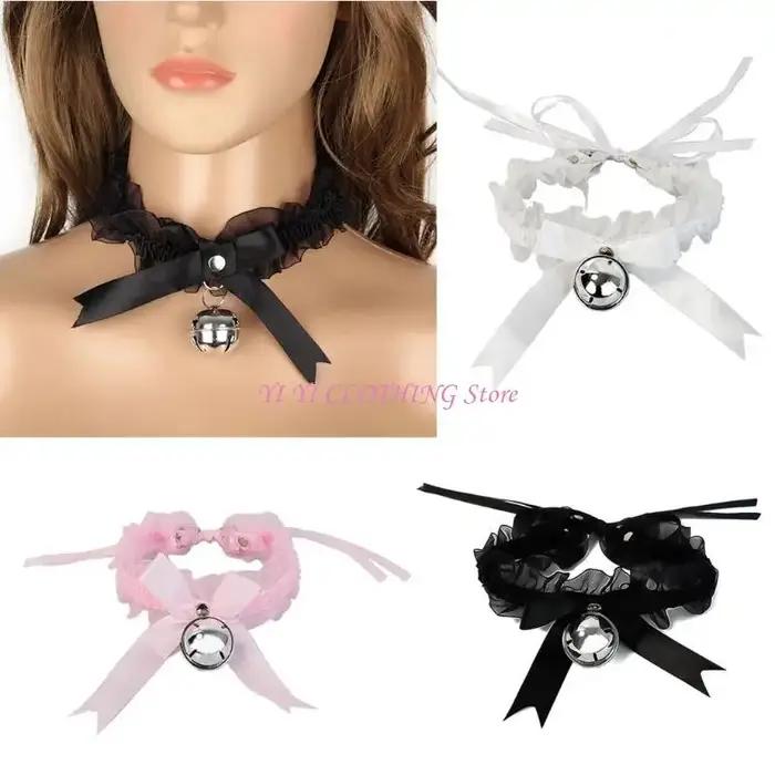 N5KF – collier en dentelle à nœud papillon avec cloche pour femmes filles