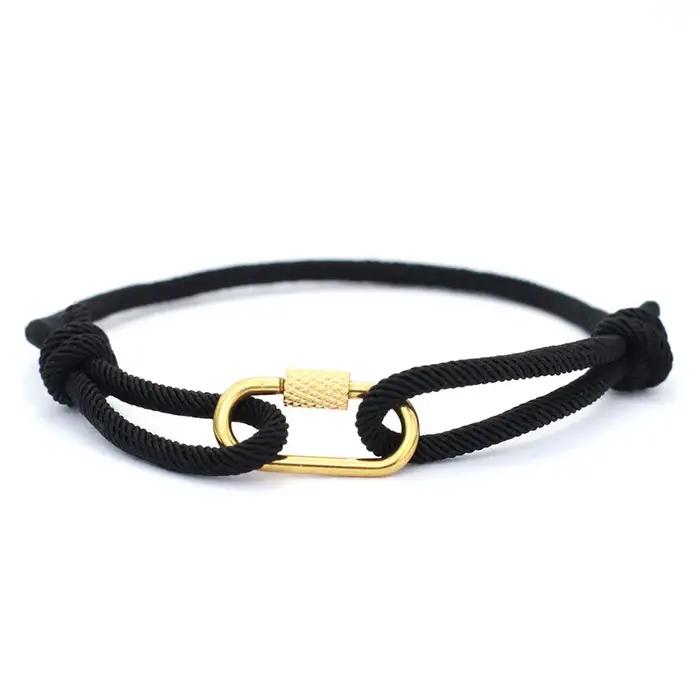 Bracelet en chaîne de corde fait à la main pour hommes, boucle d'alpinisme en or détachable, chaîne coulissante de 3mm, réglable et décontracté