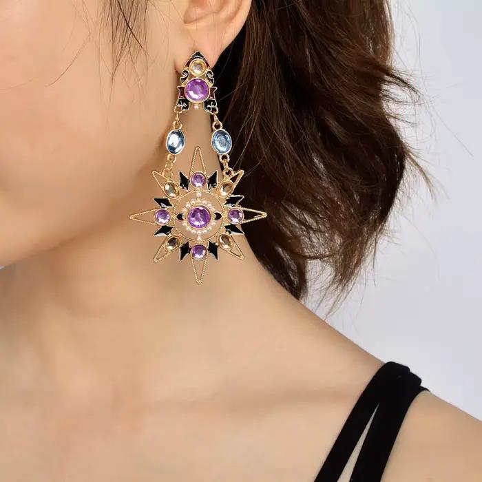 Bohême asymétrique opale soleil lune boucles d'oreilles baroque longue boucle d'oreille pour femme fille mode bijoux femme Streetwear clous d'oreille