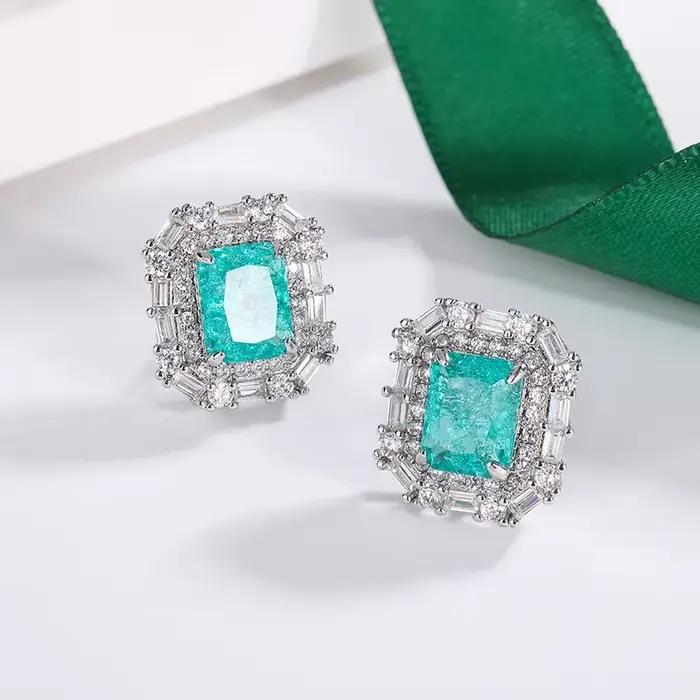 Boucles d'oreilles en argent Sterling 925 serties de zircon vert brillant pour femmes styles hip-hop rock occasions spéciales mariage soirées