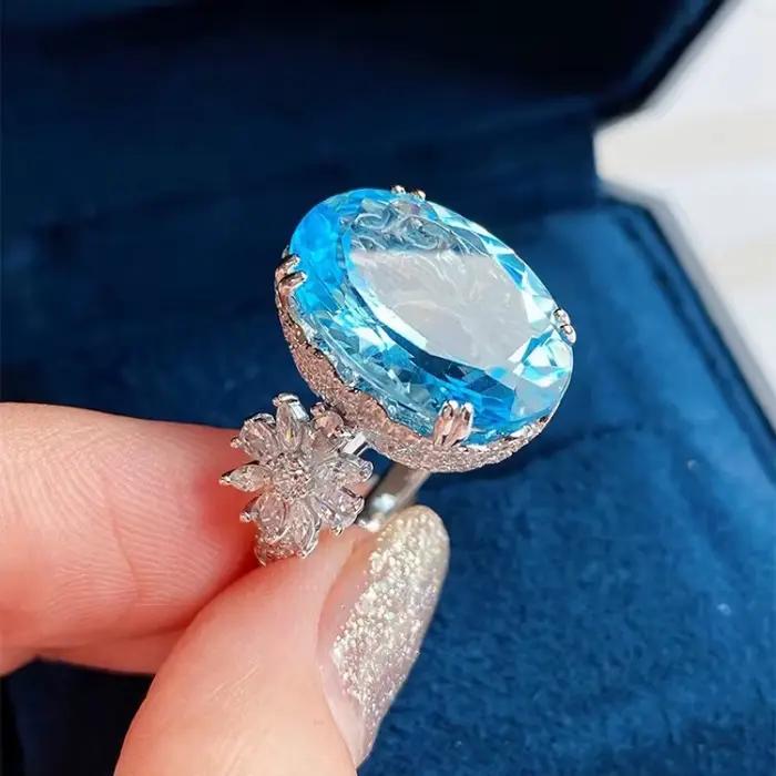 Bague luxueuse en argent sterling 925 avec diamant couleur champagne