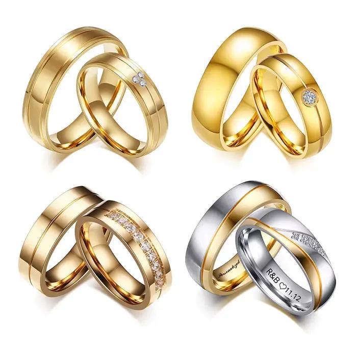 Bagues de mariage personnalisées avec nom promis pour Couple amoureux hommes femmes cadeaux de fête de fiançailles en acier inoxydable