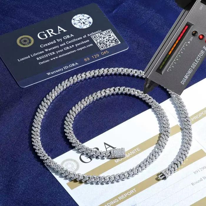 Collier cubain Nuoya 6MM à une rangée de moissanite, chaîne cubaine de luxe certifiée GRA pour hommes et femmes, bijoux raffinés