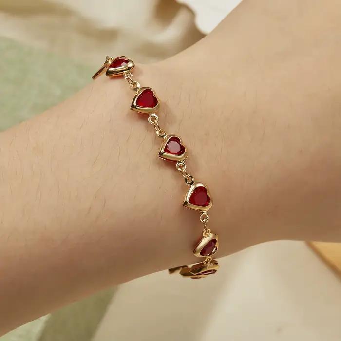 Bracelets élégants en métal avec zircon rouge et chaîne pour femmes