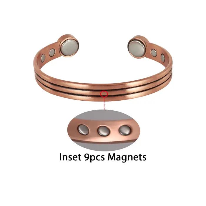 Bracelets en cuivre pur ajustables avec motifs géométriques vintage pour femmes et hommes, bien-être et style moderne
