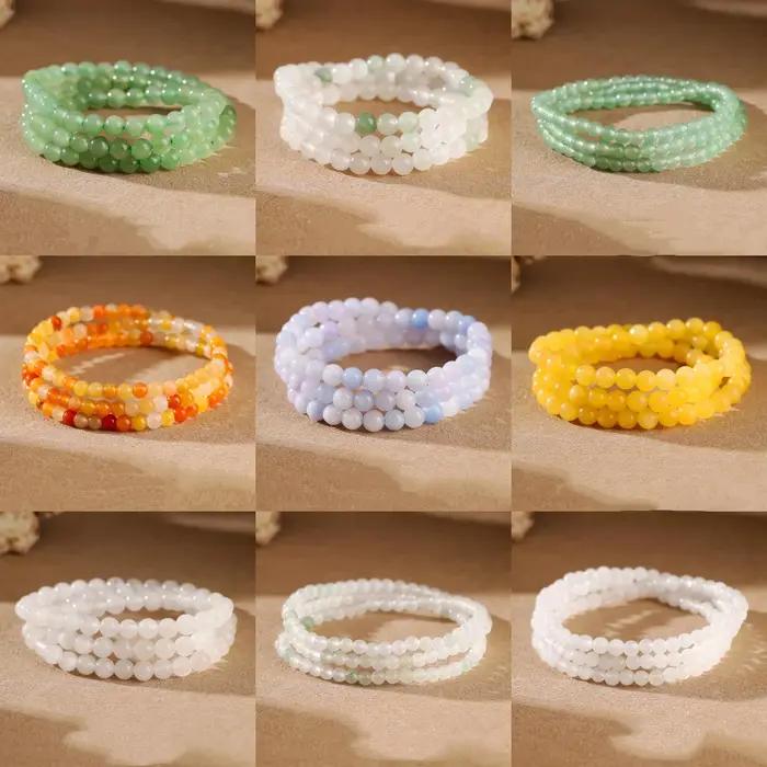 JD – Bracelet multicouche en pierre naturelle aigue-marine et Jade pour femmes