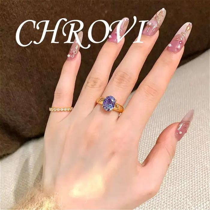 Bague en or de style vintage avec zircon violet rétro et diamant à haute teneur en carbone pour femmes occasions spéciales élégante à offrir pour partys et événements