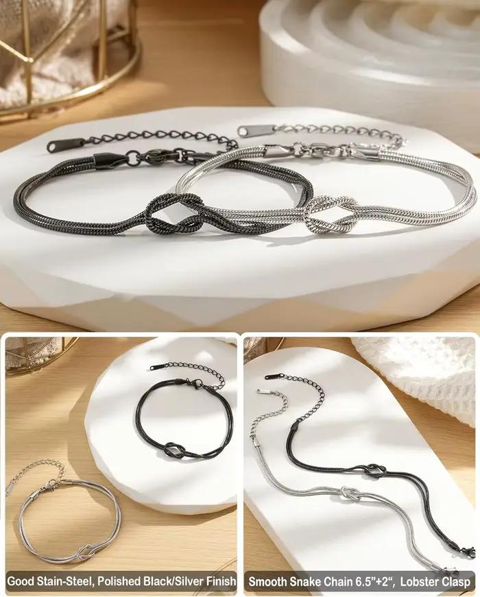 Bracelets de couple assortis, relation de nœud d'amour, cadeaux de noël, d'anniversaire, de couple, pour lui, son petit ami, petite amie