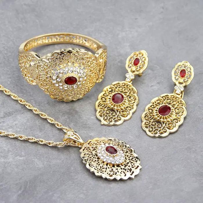 Sunspicems ensemble de Bijoux de mariage algérien et marocain couleur or boucles d'oreilles goutte m