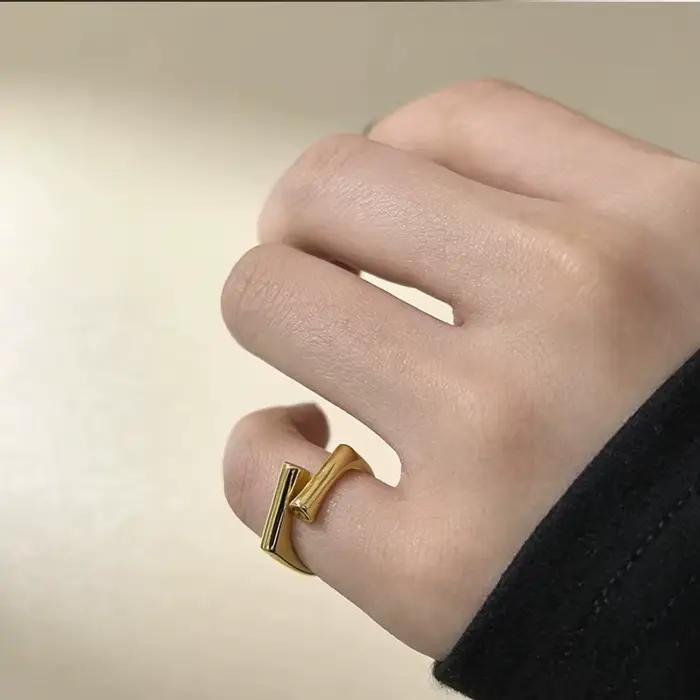 Bague géométrique double couche couleur argent pour femme