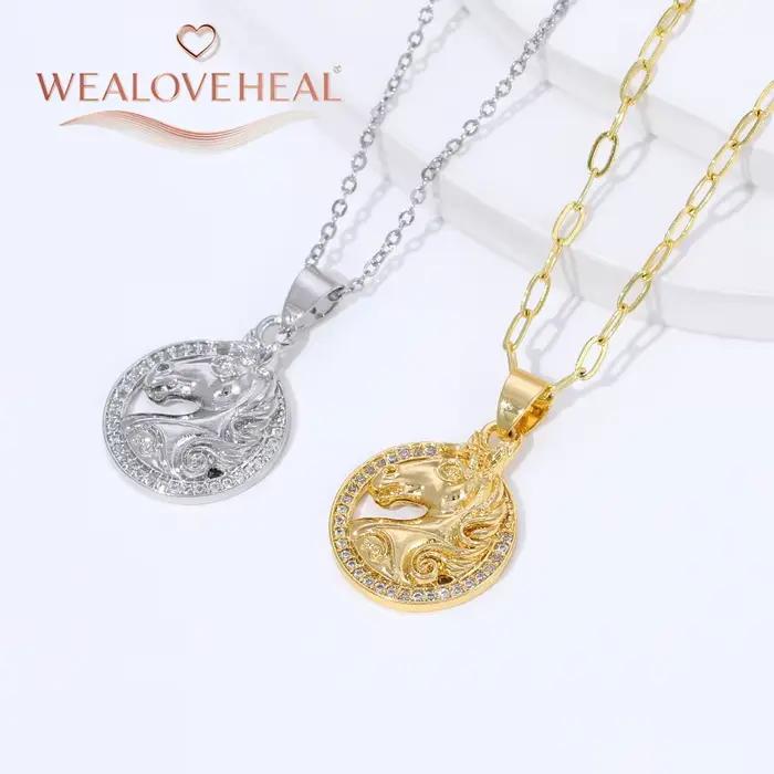 Colliers avec pendentifs de cheval en forme d'animal mignon, collier avec pendentif tête de cheval en laiton plaqué or 18 carats pour femmes/hommes, colliers de bijoux