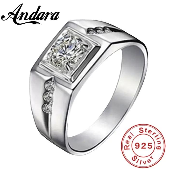 Bague de luxe en argent sterling 925 incrusté de cristal de zircon pour hommes, plaqué or 18 carats, bijoux de fiançailles, cadeau