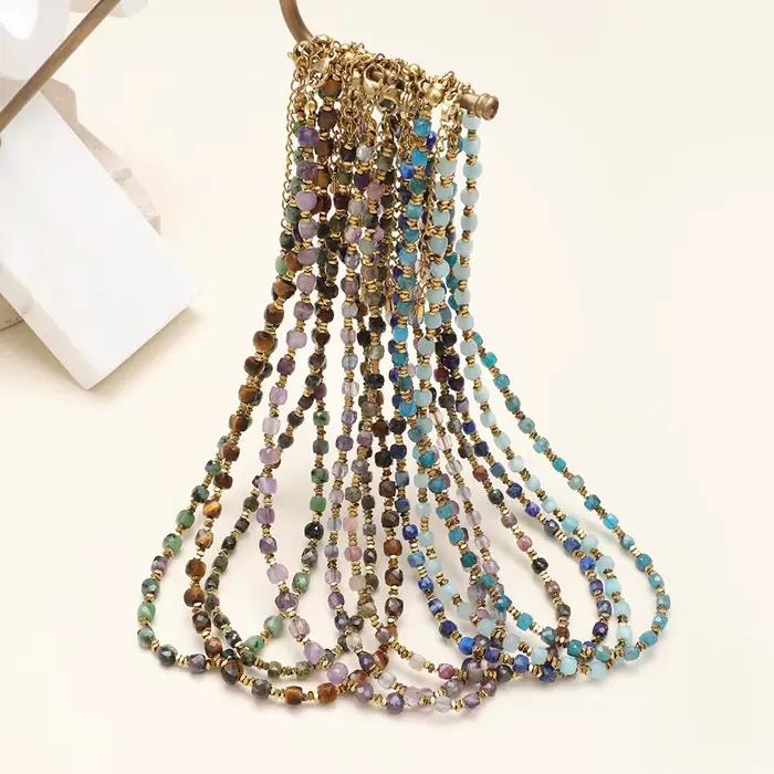 ZMZY 4MM pierre exquise Vintage pierre naturelle perles collier femmes empilées bijoux Boho bijoux cadeaux cou accessoires