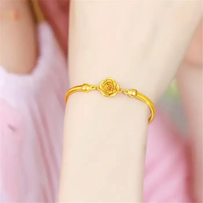 Bracelet Rose couleur or véritable 18 KT pour femmes