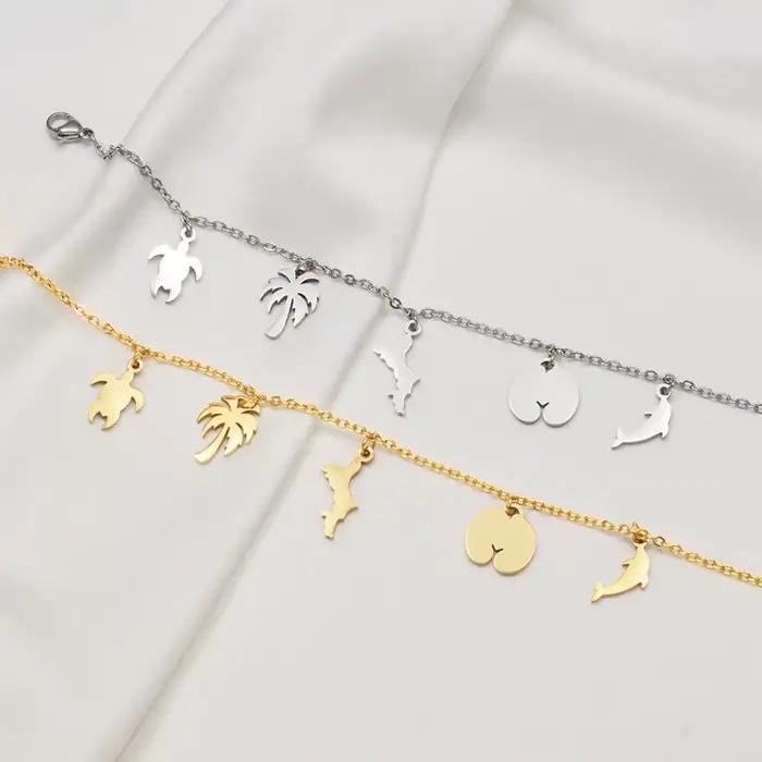 Bracelets Seychelles pour femme, 1 pièce, avec carte de Mahé et coquille de coco, bijoux en acier inoxydable # 591762