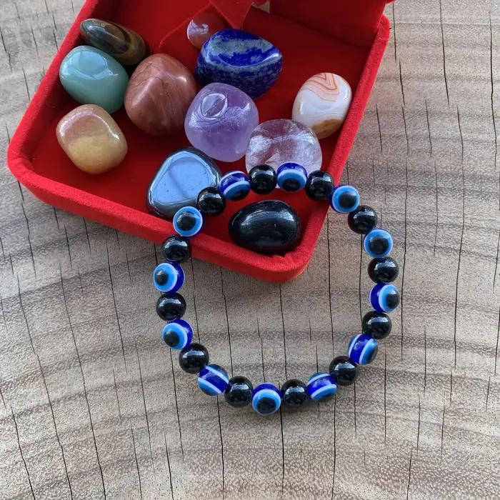 Bracelet extensible protection mauvais œil bleu obsidienne unisexe pour femmes hommes occasions spéciales quotidienne cadeau attentionné