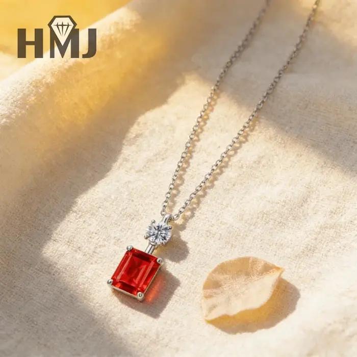Collier en argent sterling 925 avec pendentif émeraude de Colombie cultivée en laboratoire de 1