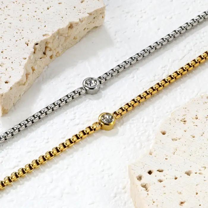 Ensemble de bracelet et collier en acier inoxydable rond à cristaux simples