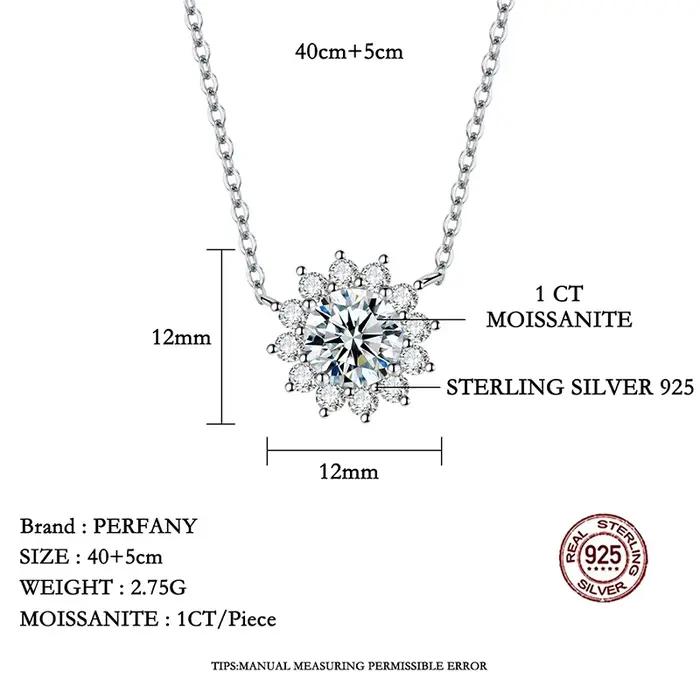 Collier Moissanite en Argent Pur S925 avec Pendentif Tournesol pour Femme, Bijou Élégant pour Occasions Spéciales