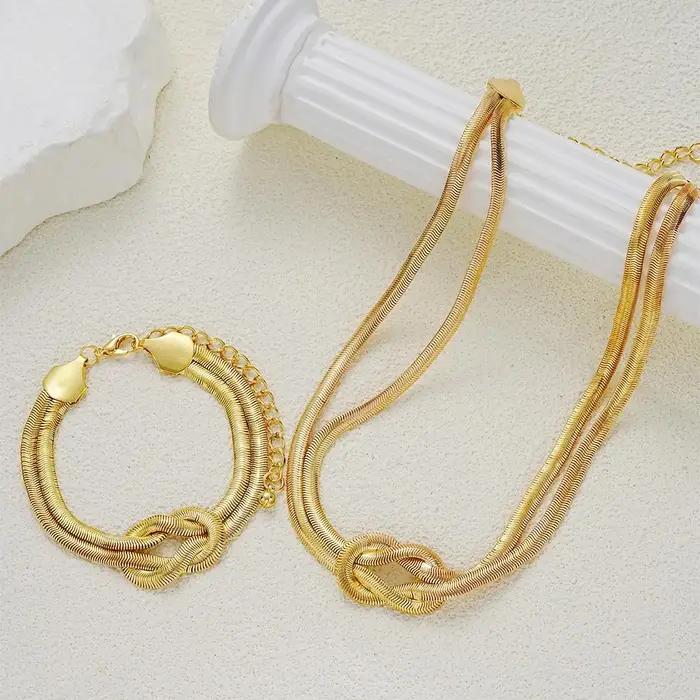 Ensemble collier et bracelet à double couche pour femmes