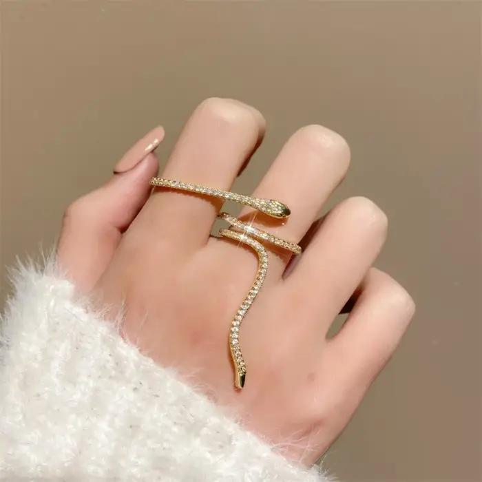 JWER Hip Hop Punk strass serpent anneaux pour femmes Cool Bijoux réglable cristal Double bagues mariages fête